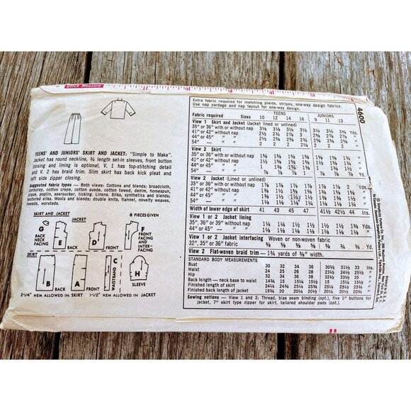 Vintage 1960s Simplicity Sewing Pattern Skirt Suit Teen Size 14 - Picture 4 of 4